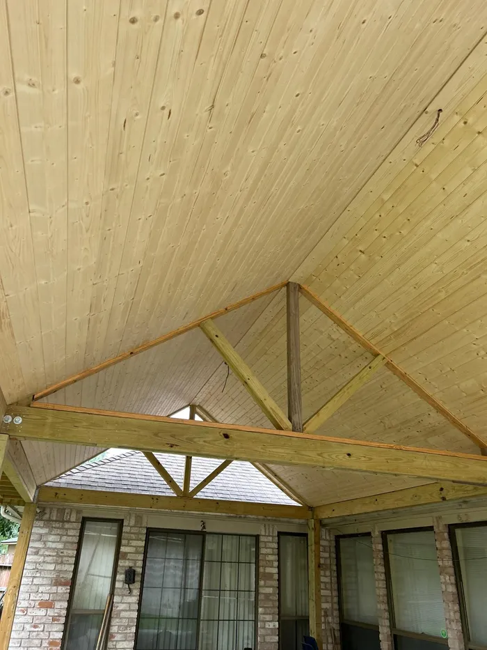 Covered patio addition framing under construction in Houston